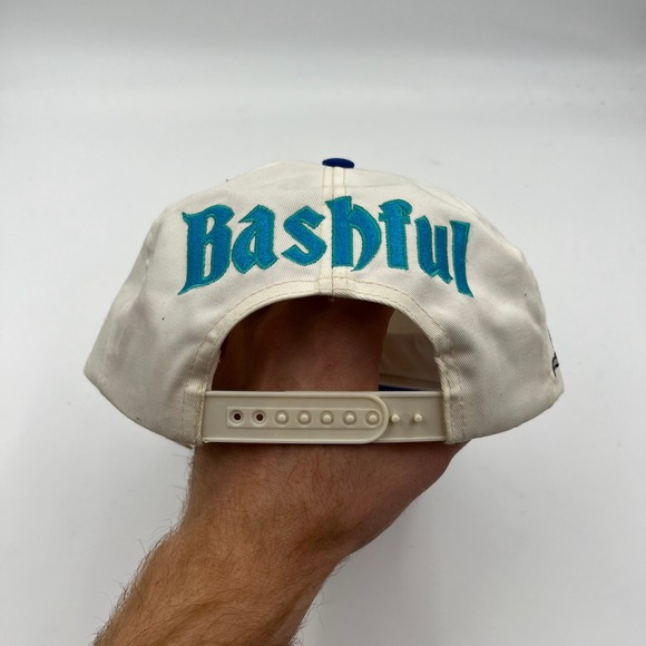Disney Store Bashful Dwarf Snow White Snapback Hat Cap Embroidered Cream Blue - Picture 3 of 6